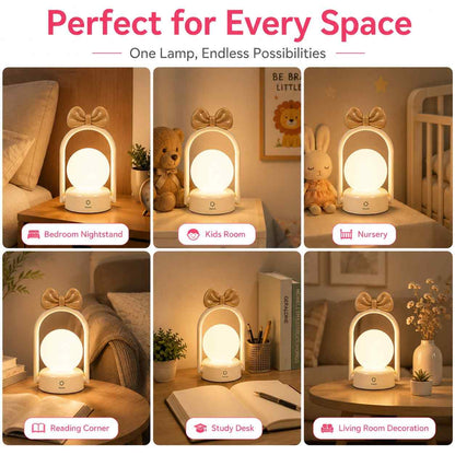 LED Bow Night Lamp Rechargeable Touch Control Bedside Lamp | Random 1 Design | Cute Portable Night Light for Kids Bedroom Nursery