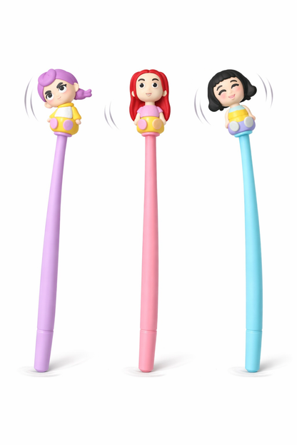 K POP Demon Hunters Ball Pen Set of 3 | Cute Anime Character Pens | Smooth Writing Blue Ink Pens | Cartoon Figure Pens for Kids, Girls, School & Gift Use
