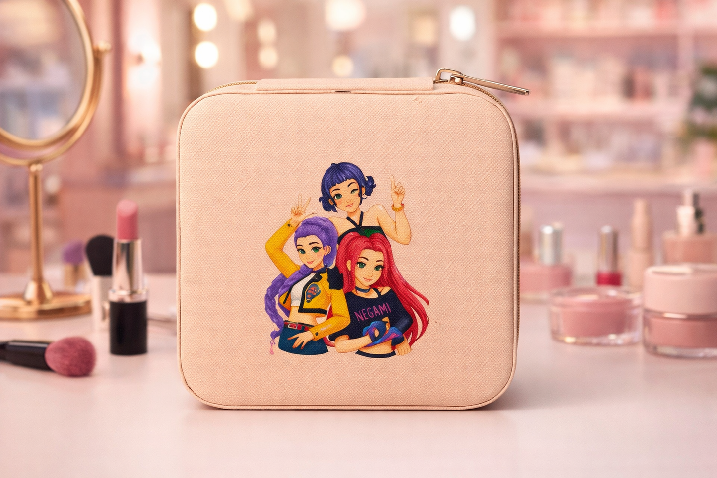K-Pop Demon Hunters Style Jewelry Storage Box for Girls | Pink Cartoon Organizer Case | Portable Travel Jewelry Holder for Rings, Earrings & Accessories | Gift for Kids