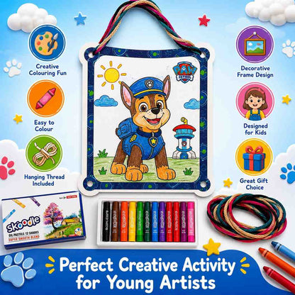 Paw Patrol Theme Colouring Frames Kit with 6 Colouring Frames, 12 Oil Pastels & Hanging Thread | DIY Kids Art & Craft Kit