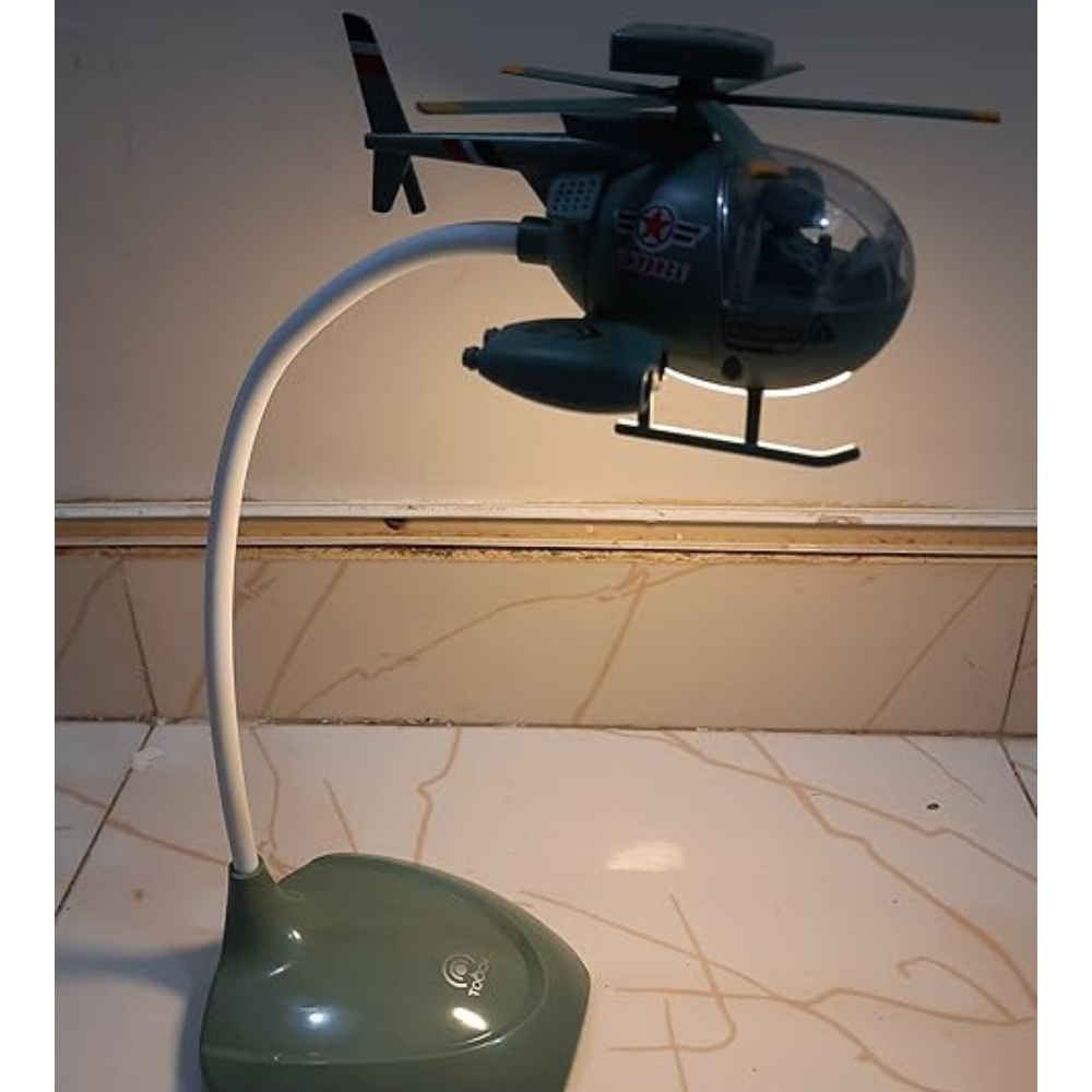 Helicopter-Shaped 360° Rotating Study Lamp – Touch-Controlled, 3 Brightness Levels, USB Rechargeable (Green)