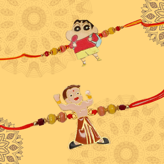 Shinchan & Chhota Bheem Rakhi Combo – Fun Cartoon Rakhi Set for Kids