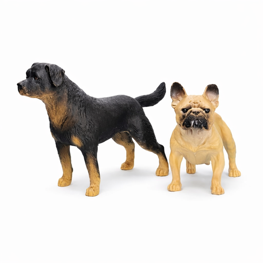 Dog Figure Rottweiler & French Bulldog Toy Set of 2 | Realistic Plastic Dog Statue for Kids Play, Desk Decoration & Gift
