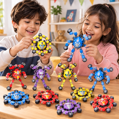 Transforming Robot Spinner Toy Set of 10 for Boys & Girls | 2-in-1 Rotating Robot Toy | Assorted Colours | NO COD