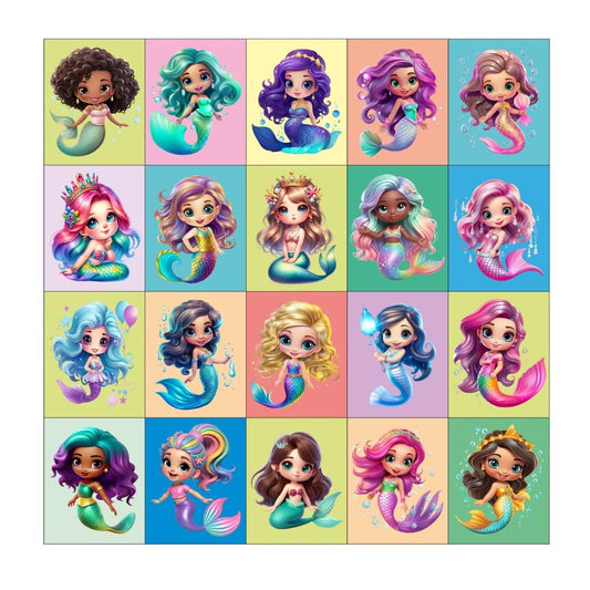 Cute Mermaid Fridge Magnets Set of 20 | Rectangular Character Magnets | Decorative Kitchen, Whiteboard, Locker Accessories | Strong Magnetic for Kids & Home Dcor (4x5 cm)