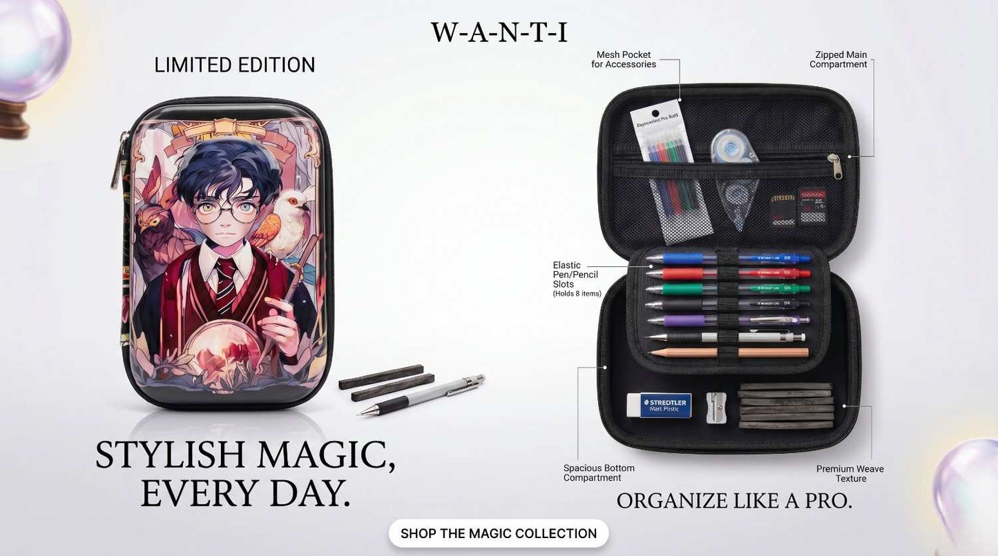 Harry Potter Anime Style Hard Shell Pencil Case for Kids Boys Girls | Multi Compartment Waterproof Stationery Organizer Box | Large Capacity Zipper Pen Pouch