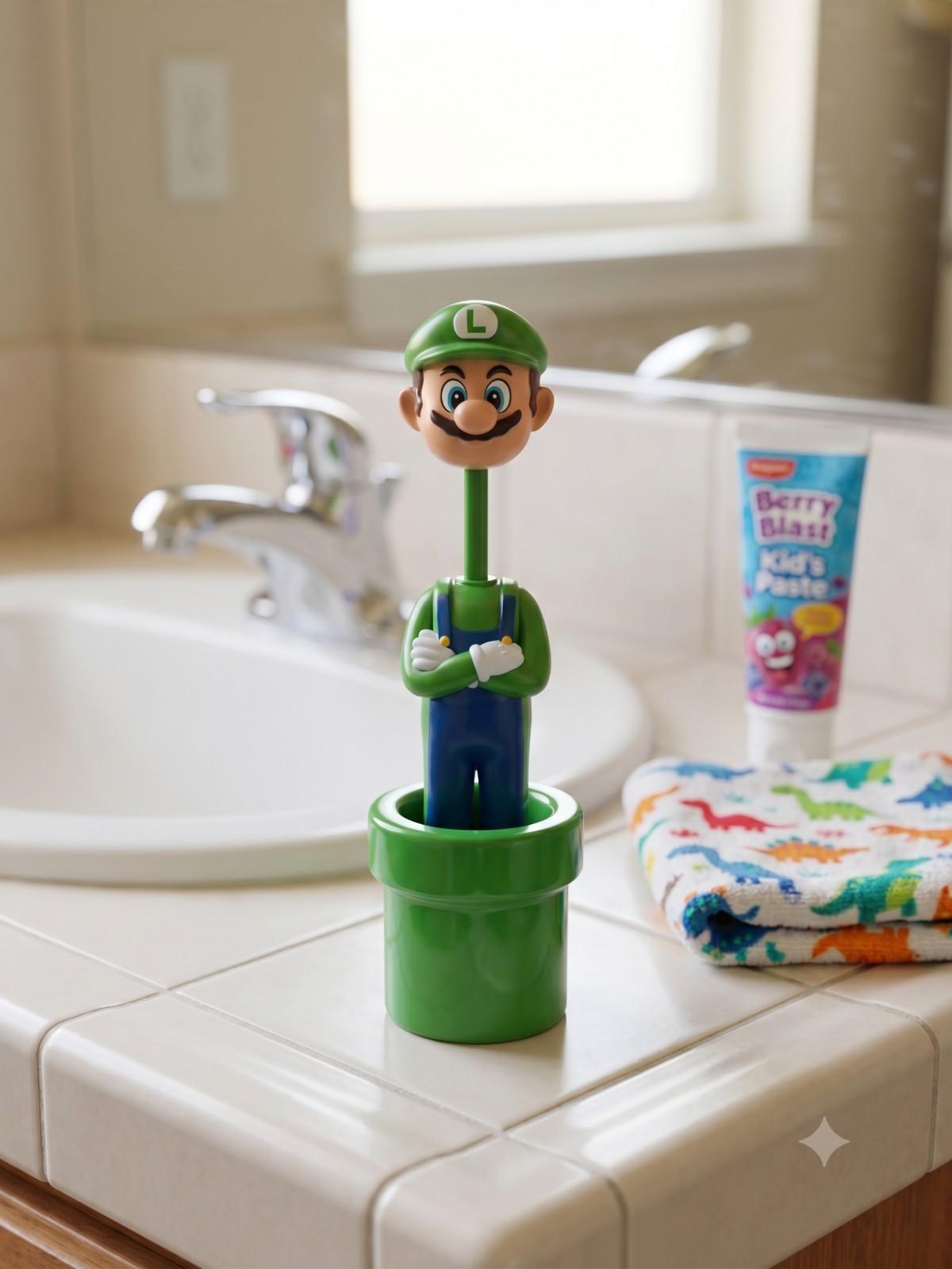 Mario Character Kids Toothbrush with Protective Cap | Soft Bristles Cartoon Travel Toothbrush | Portable Dental Brush for Kids