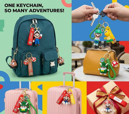 Silicone Cartoon Character Silicon Keychains - Featuring Mario, Luigi, Goomba, and Koopa - Durable Rubber Keyring for Bags & Car Keys - Cute Anime Accessories - Perfect Birthday Return Gifts (Set of 10 )