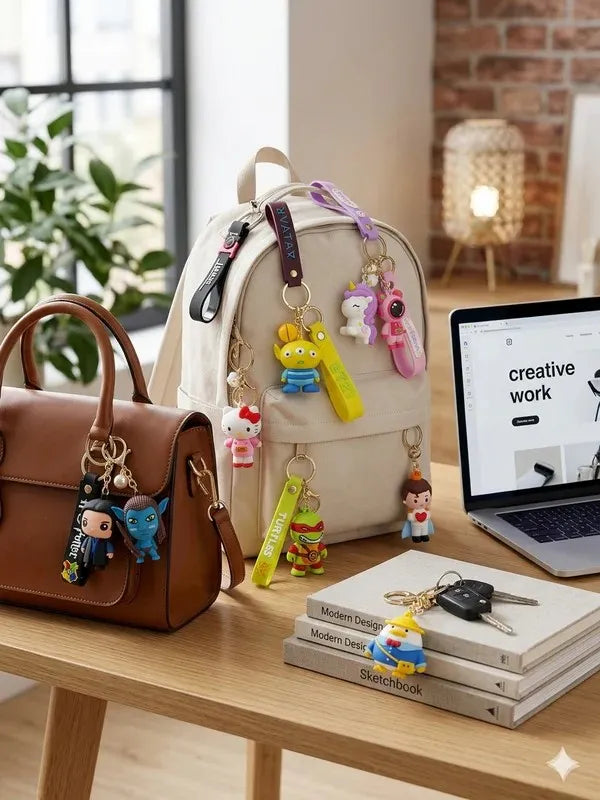 Cartoon Character Silicone  Keychains Set of 10 (Harry Potter, Unicorn, Alien, Turtle, Astronaut, BT21 & More) – Soft Rubber Durable Key Rings for Kids, Gifts & Return Gifts