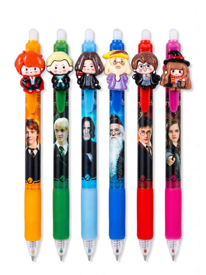 Harry Potter Pen Set of 6 Multicolor Gel Pens with 3D Character Toppers for School College Office and Gifting