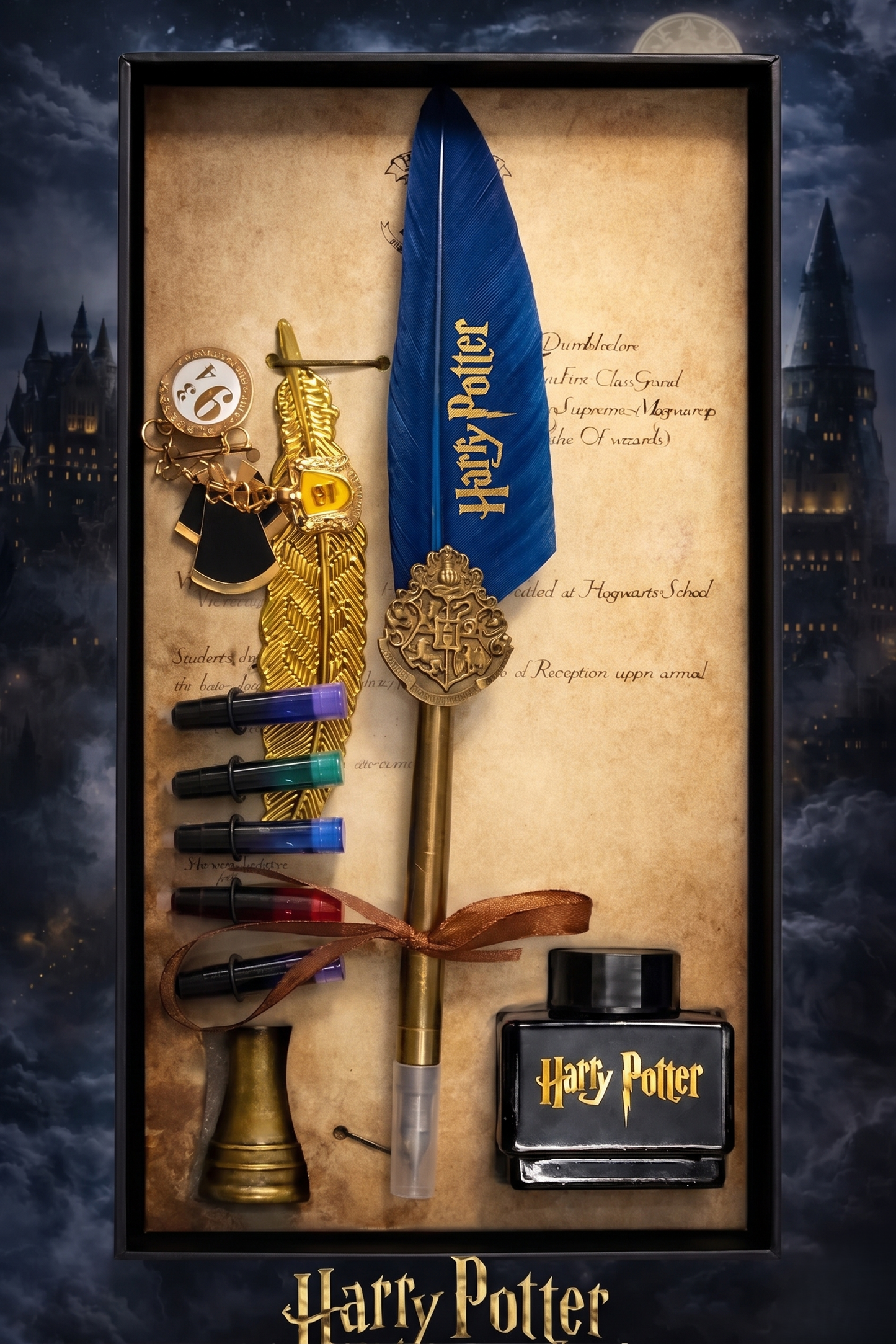 Harry Potter Feather Quill Pen Set with Ink Bottles, Vintage Calligraphy Dip Pen, Wizard Writing Gift Box for Fans