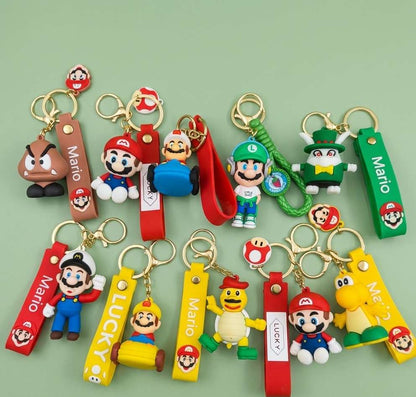 Silicone Cartoon Character Silicon Keychains - Featuring Mario, Luigi, Goomba, and Koopa - Durable Rubber Keyring for Bags & Car Keys - Cute Anime Accessories - Perfect Birthday Return Gifts (Set of 10 )