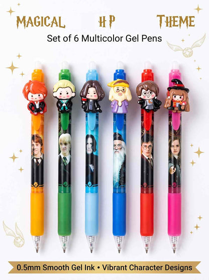 Harry Potter Pen Set of 6 Multicolor Gel Pens with 3D Character Toppers for School College Office and Gifting