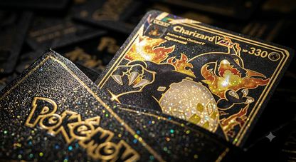 Pokémon Playing Cards Set of 10 – Black & Golden Theme Collectible Cards with Storage Pouch