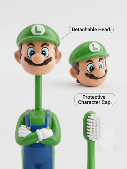 Mario Character Kids Toothbrush with Protective Cap | Soft Bristles Cartoon Travel Toothbrush | Portable Dental Brush for Kids