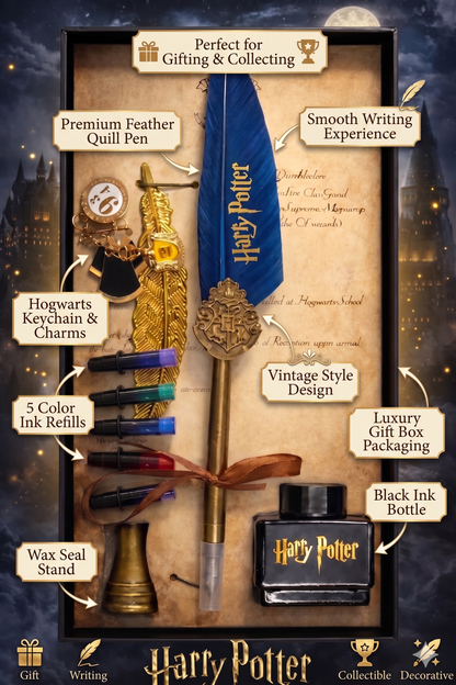 Harry Potter Feather Quill Pen Set with Ink Bottles, Vintage Calligraphy Dip Pen, Wizard Writing Gift Box for Fans