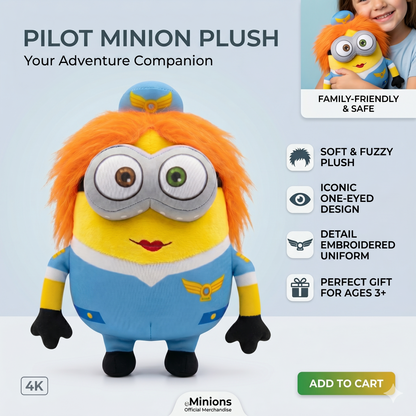 Bella the Pilot Plush Toy – Cute Yellow Cartoon Soft Stuffed Doll for Kids, Cuddly Soft Toy Gift for Babies & Children