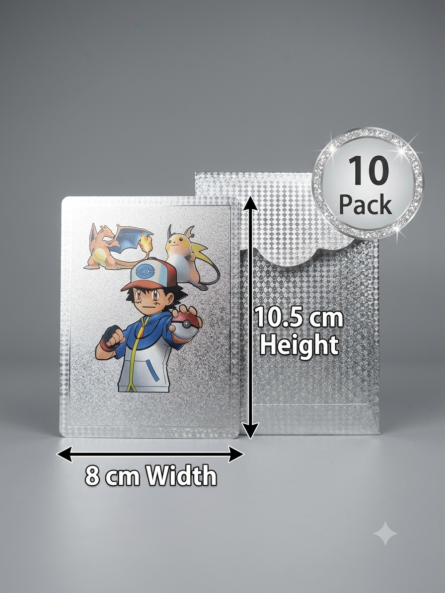 Pokémon Silver Collectible Cards Set – 10 Premium Character Cards with Silver Storage Box