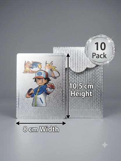 Pokémon Silver Collectible Cards Set – 10 Premium Character Cards with Silver Storage Box