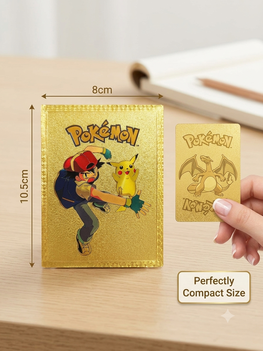 Pokémon Gold Collectible Playing Cards Set – 10 Premium Character Cards with Gold Storage Box