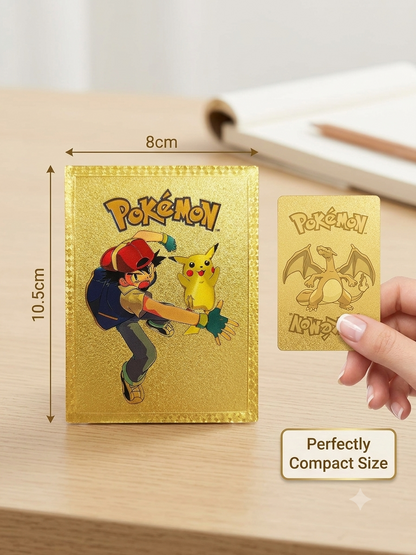 Pokémon Gold Collectible Playing Cards Set – 10 Premium Character Cards with Gold Storage Box