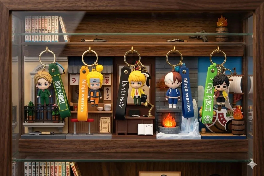 Anime Character Keychain Set (Pack of 5) – Ninja Warriors, Pirate & Detective Style Cute Silicone Key Rings for Kids, Boys, Girls, Bag Accessories