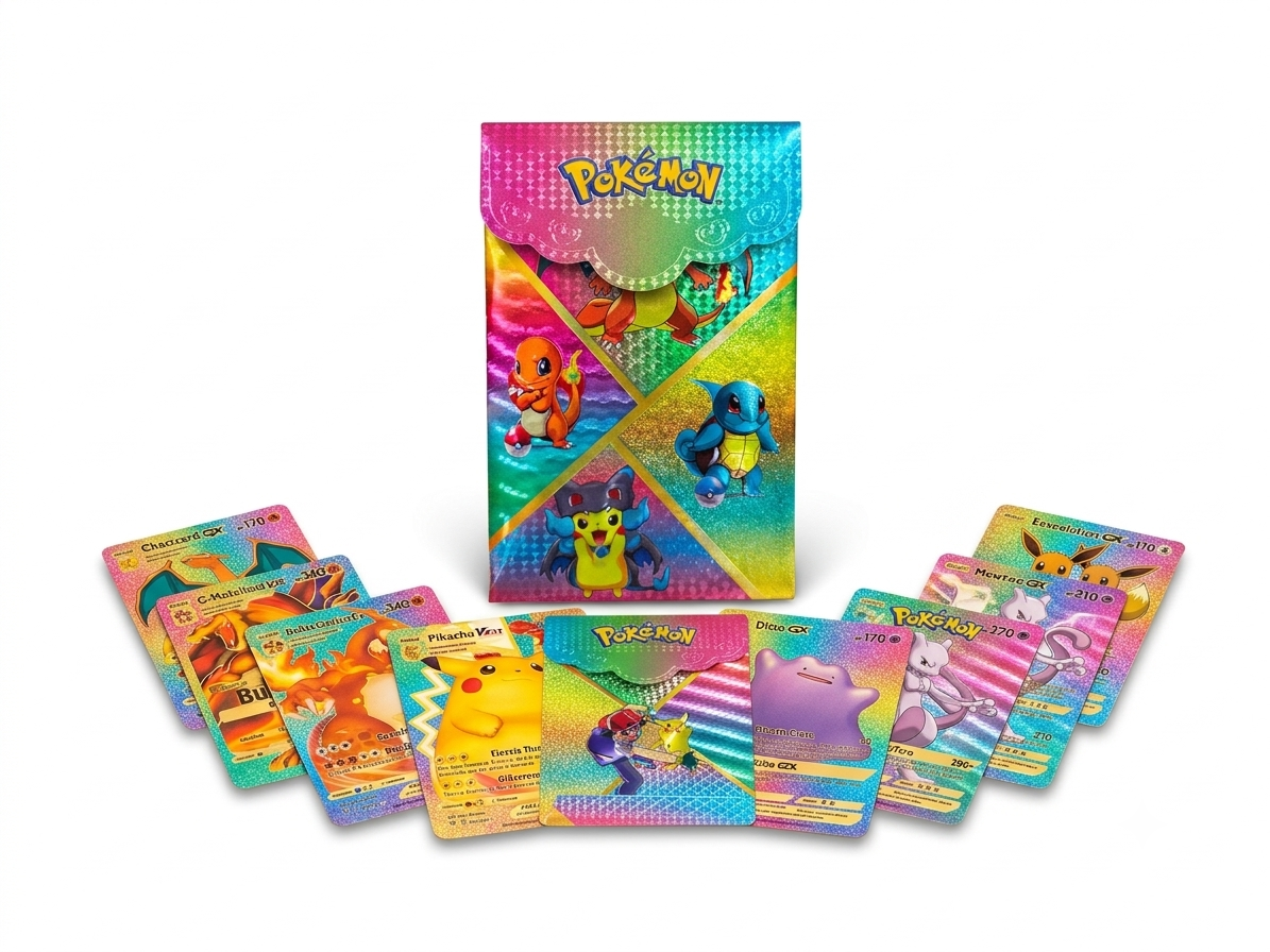 Pokimon Playing Cards Set of 10 | Glitter Finish Collectible Character Cards for Kids & Fans (Rainbow)