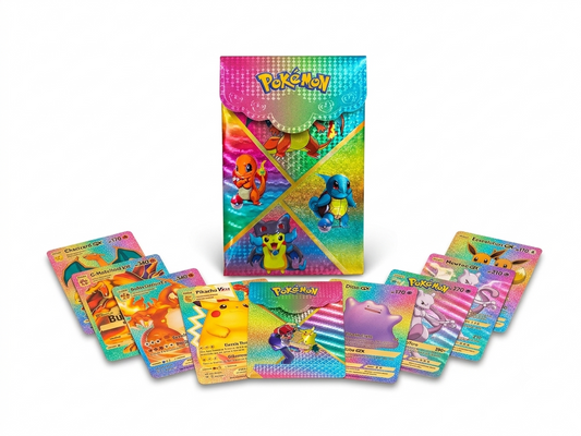 Pokimon Playing Cards Set of 10 | Glitter Finish Collectible Character Cards for Kids & Fans (Rainbow)