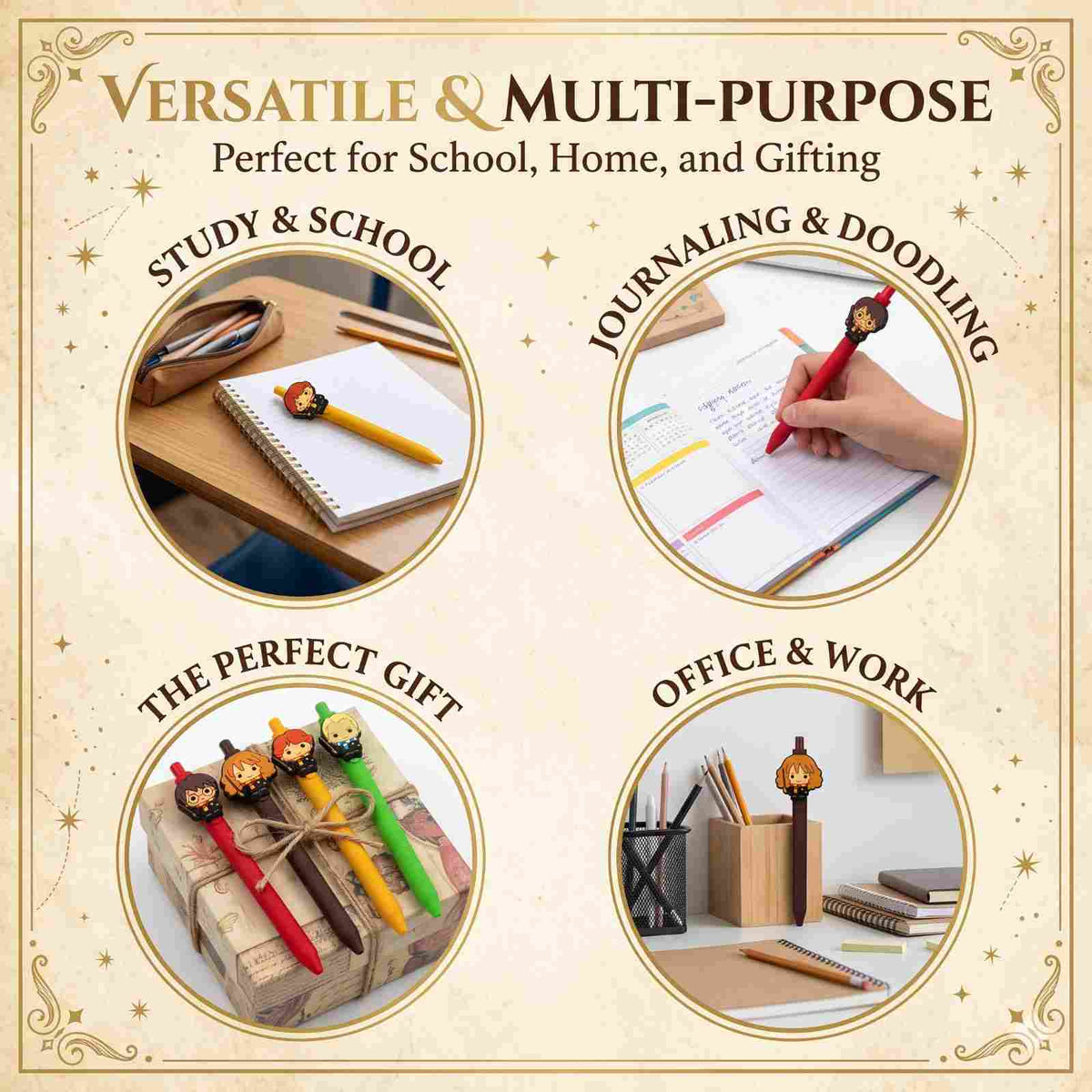 Harry Potter Pen Set of 4 | Blue Ink Character Ball Pens | COD Not Available