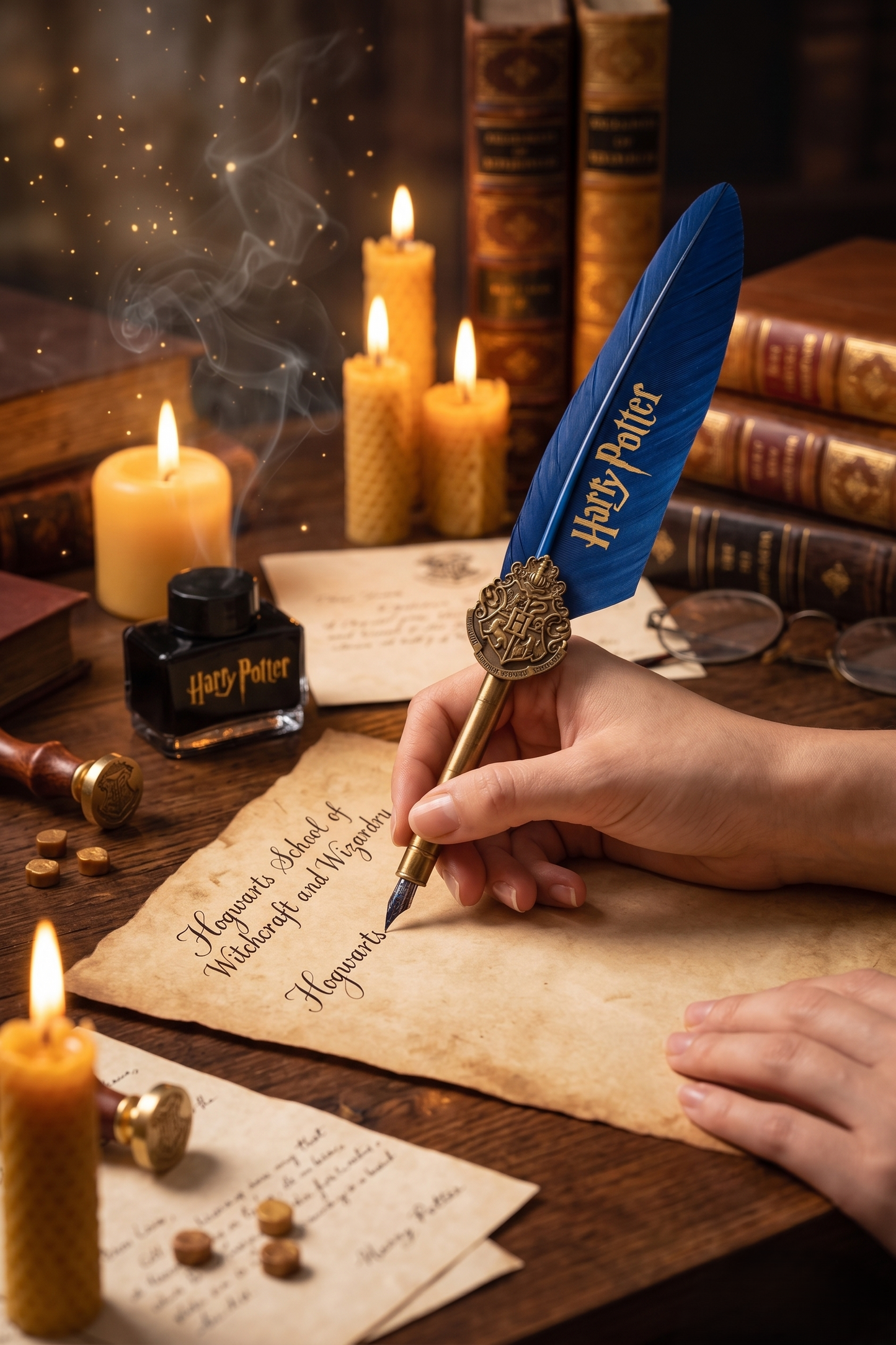 Harry Potter Feather Quill Pen Set with Ink Bottles, Vintage Calligraphy Dip Pen, Wizard Writing Gift Box for Fans