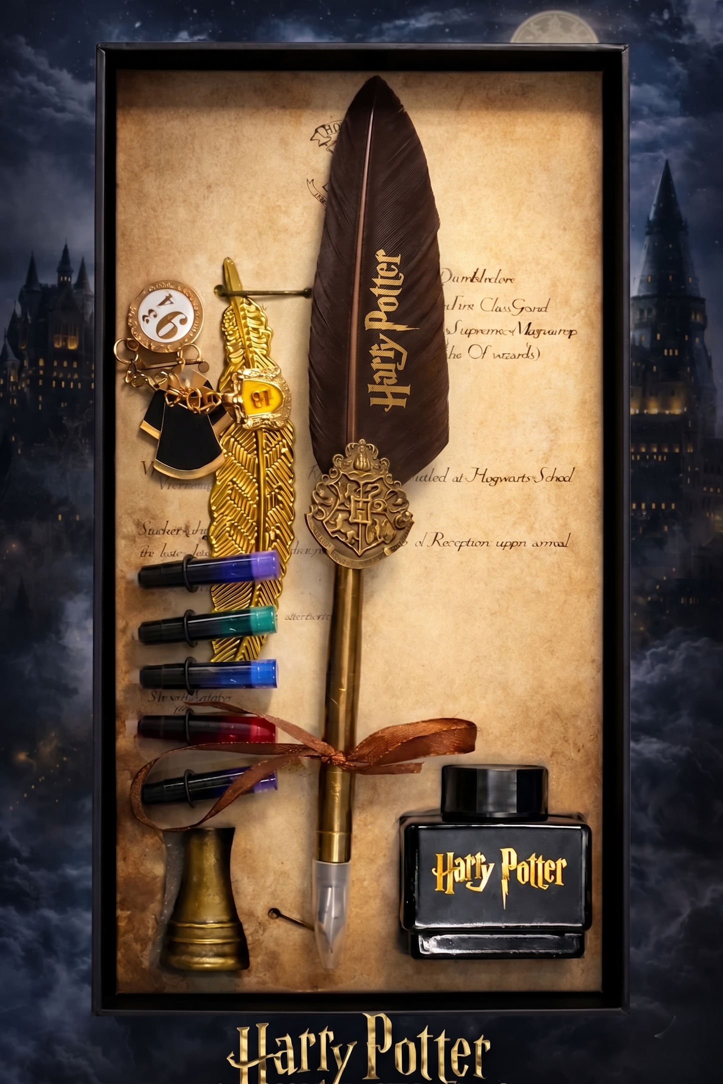 Harry Potter Feather Quill Pen Set with Ink Bottles, Vintage Calligraphy Dip Pen, Wizard Writing Gift Box for Fans