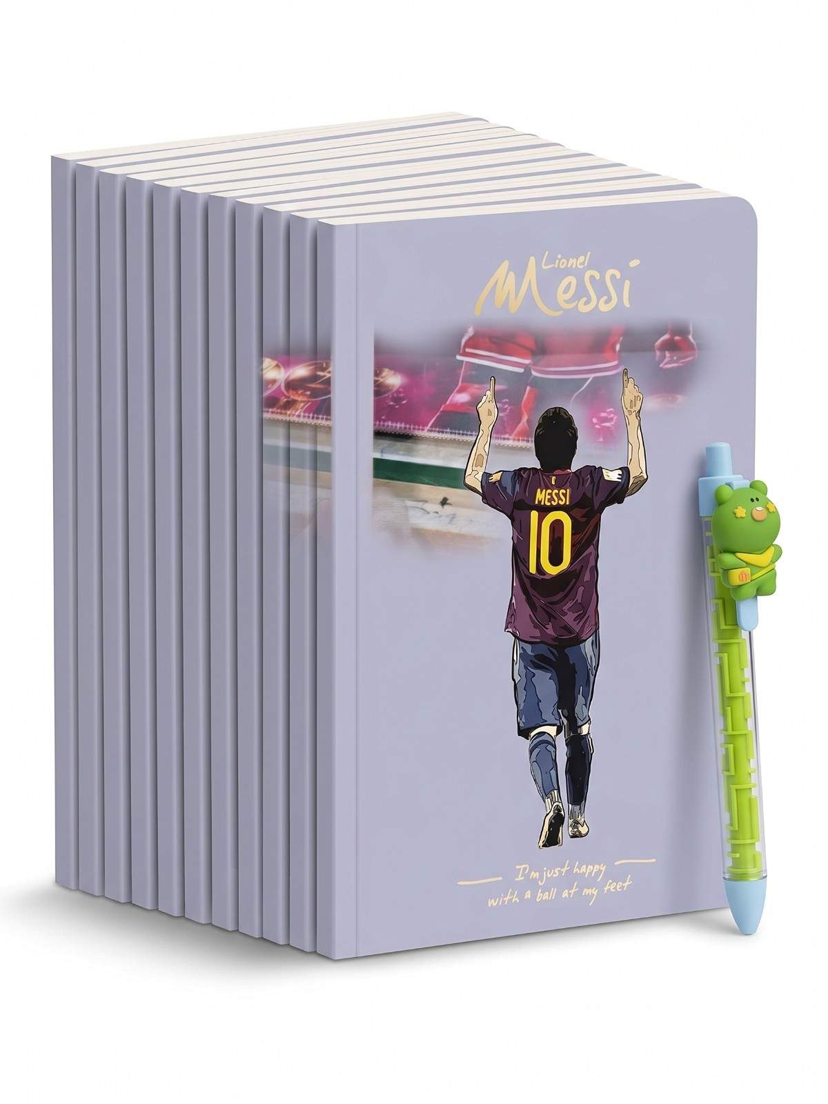 Lionel Messi A5 Notebook Set of 10 – Premium Soft Cover Diaries for Boys, Girls, Kids & Office Use | 100 Pages Each | Football Theme Notebooks with Cartoon Pen (COD NOT AVAILABLE)