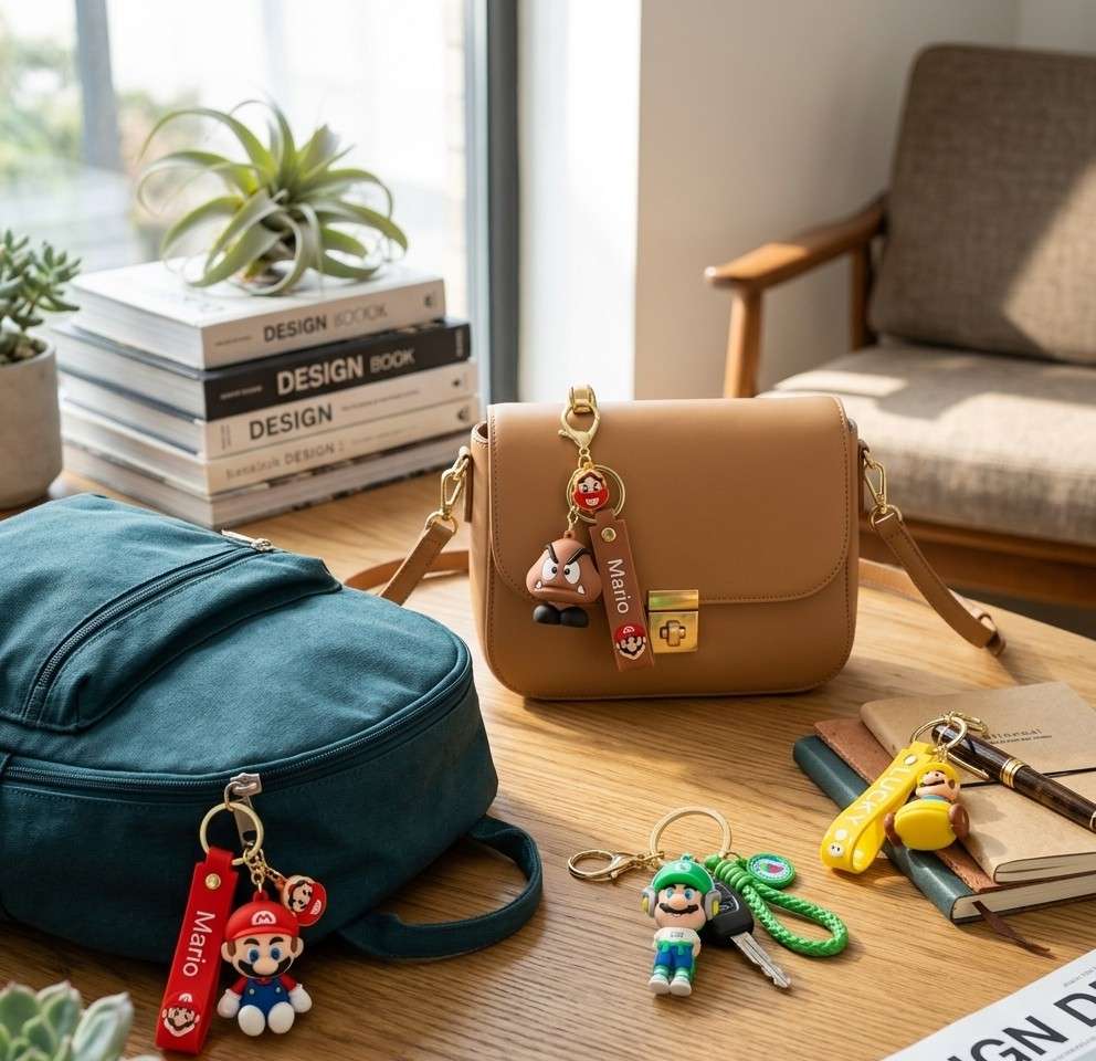 Silicone Cartoon Character Silicon Keychains - Featuring Mario, Luigi, Goomba, and Koopa - Durable Rubber Keyring for Bags & Car Keys - Cute Anime Accessories - Perfect Birthday Return Gifts (Set of 10 )