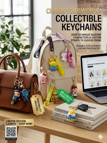 Cartoon Character Silicone  Keychains Set of 10 (Harry Potter, Unicorn, Alien, Turtle, Astronaut, BT21 & More) – Soft Rubber Durable Key Rings for Kids, Gifts & Return Gifts