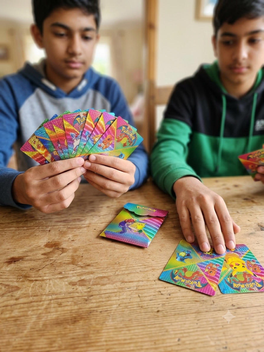 Pokimon Playing Cards Set of 10 | Glitter Finish Collectible Character Cards for Kids & Fans (Rainbow)