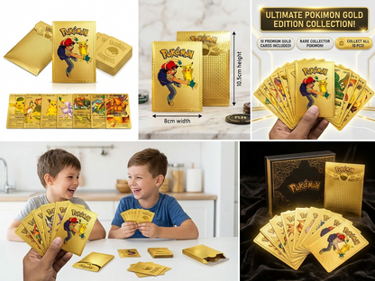 Pokémon Gold Collectible Playing Cards Set – 10 Premium Character Cards with Gold Storage Box