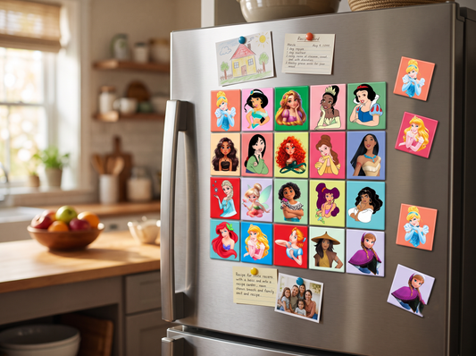 Princess Fridge Magnets Set of 20 | Rectangular Character Magnets | Decorative Kitchen, Whiteboard, Locker Accessories | Strong Magnetic for Kids & Home Dcor (4x5 cm)