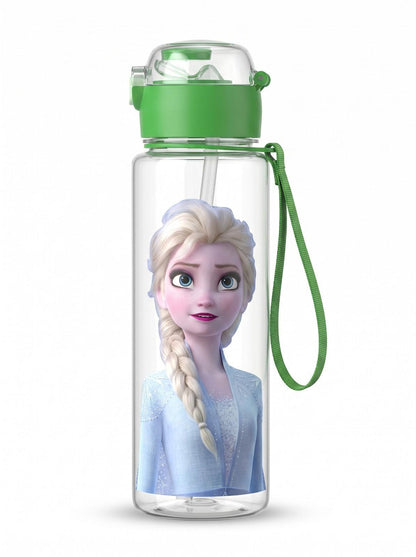 Water Bottle with Straw & Strap – Leak Proof BPA Free Cartoon Princess / Elsa Style Bottle (Random 1 PCS) for School & Trave