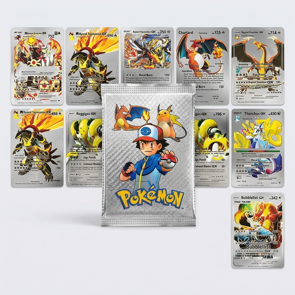 Pokémon Silver Collectible Cards Set – 10 Premium Character Cards with Silver Storage Box