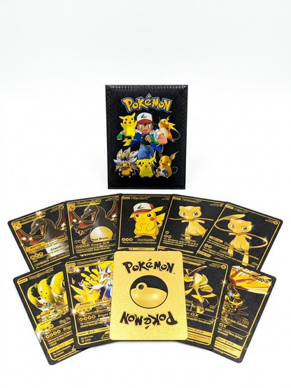 Pokémon Playing Cards Set of 10 – Black & Golden Theme Collectible Cards with Storage Pouch