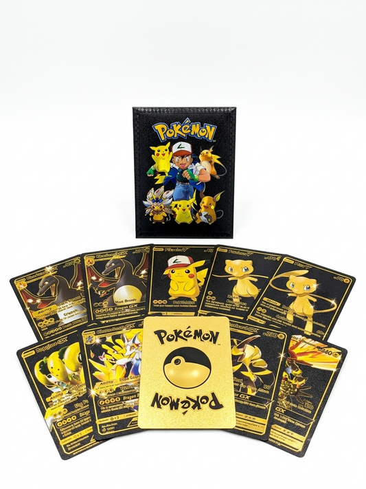 Pokémon Playing Cards Set of 10 – Black & Golden Theme Collectible Cards with Storage Pouch