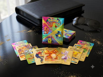 Pokimon Playing Cards Set of 10 | Glitter Finish Collectible Character Cards for Kids & Fans (Rainbow)