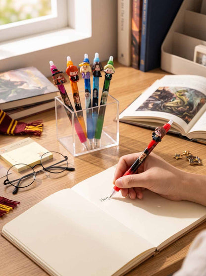 Harry Potter Pen Set of 6 Multicolor Gel Pens with 3D Character Toppers for School College Office and Gifting