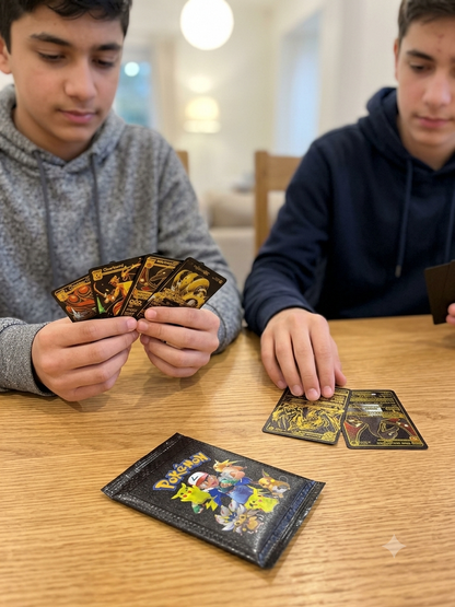 Pokémon Playing Cards Set of 10 – Black & Golden Theme Collectible Cards with Storage Pouch