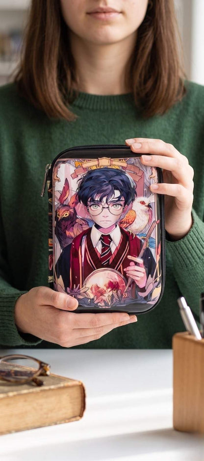 Harry Potter Anime Style Hard Shell Pencil Case for Kids Boys Girls | Multi Compartment Waterproof Stationery Organizer Box | Large Capacity Zipper Pen Pouch