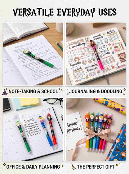 Harry Potter Pen Set of 6 Multicolor Gel Pens with 3D Character Toppers for School College Office and Gifting