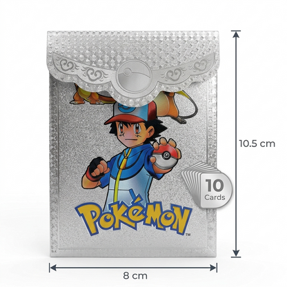 Pokémon Silver Collectible Cards Set – 10 Premium Character Cards with Silver Storage Box