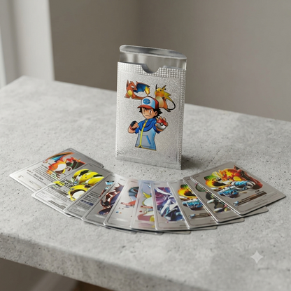 Pokémon Silver Collectible Cards Set – 10 Premium Character Cards with Silver Storage Box