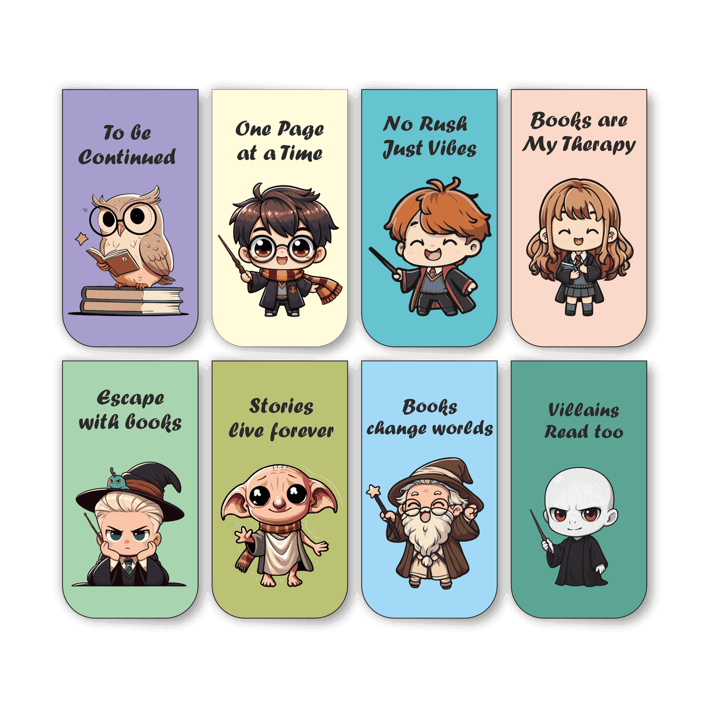 Harry Chibi Bookmark Set of 10-8 Magnetic Bookmarks + 2 Paper Bookmarks for Book Lovers, (11 x 2.9 cm)