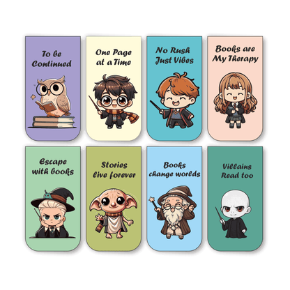 Harry Chibi Bookmark Set of 10-8 Magnetic Bookmarks + 2 Paper Bookmarks for Book Lovers, (11 x 2.9 cm)